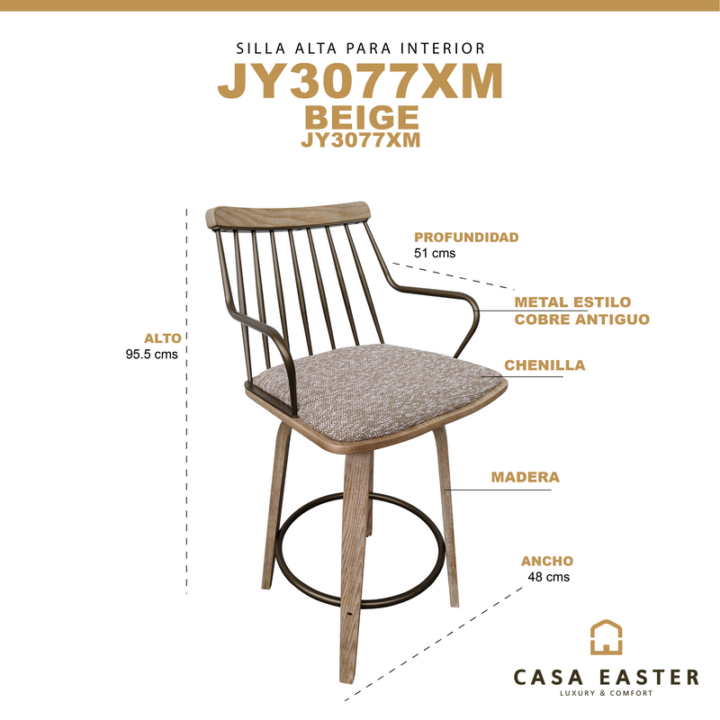 Cargue la imagen en el visor de la galería, Silla Alta de Interior color Beige- JY3077XM
