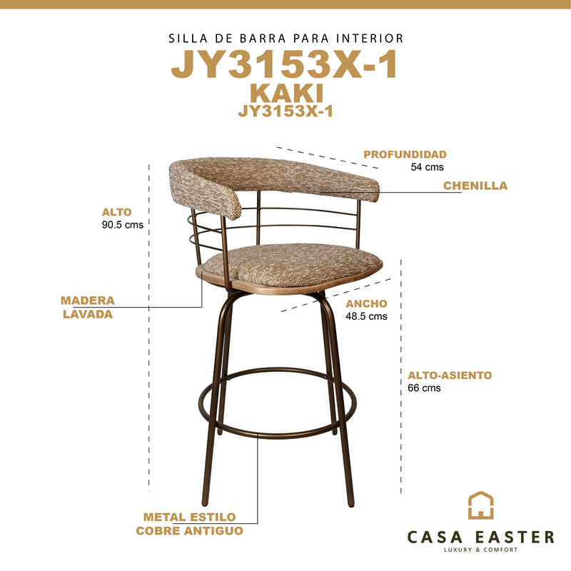 Cargue la imagen en el visor de la galería, Silla alta para barra de Interior JY3153X-1 color kaki - JY3153X-1
