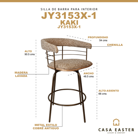 Silla alta para barra de Interior JY3153X-1 color kaki - JY3153X-1