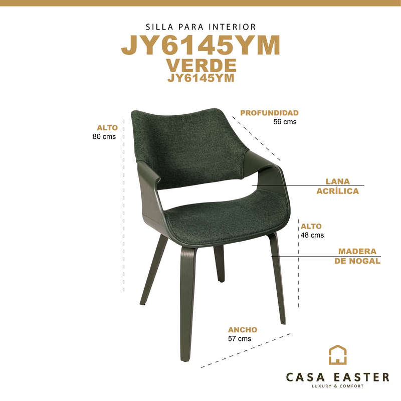 Cargue la imagen en el visor de la galería, Silla de Interior Soho 502 color verde - JY6145Y-M
