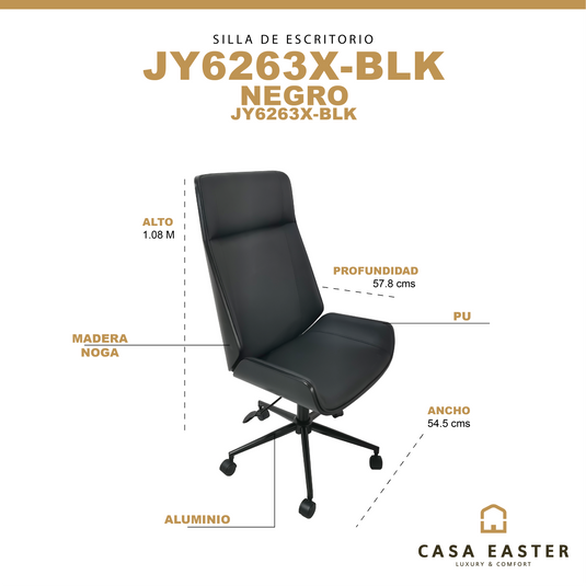 Silla de escritorio JY6263X-BLK Color Negro - JY6263X-BLK