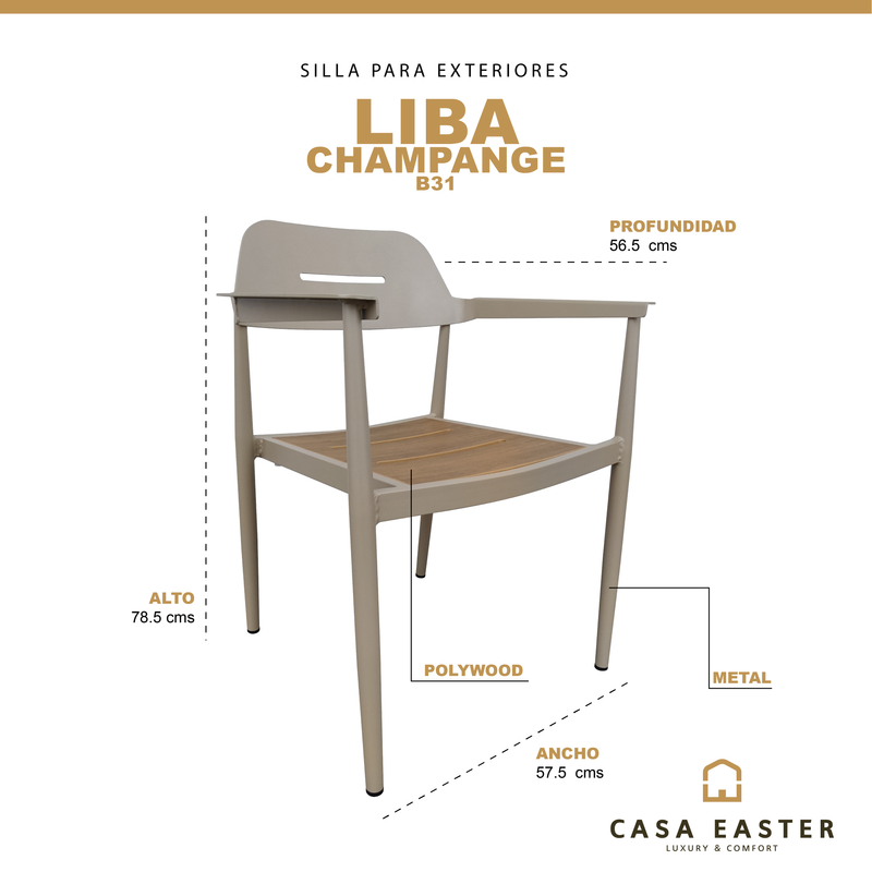 Cargue la imagen en el visor de la galería, Silla de Aluminio Liba color Champagne - B31
