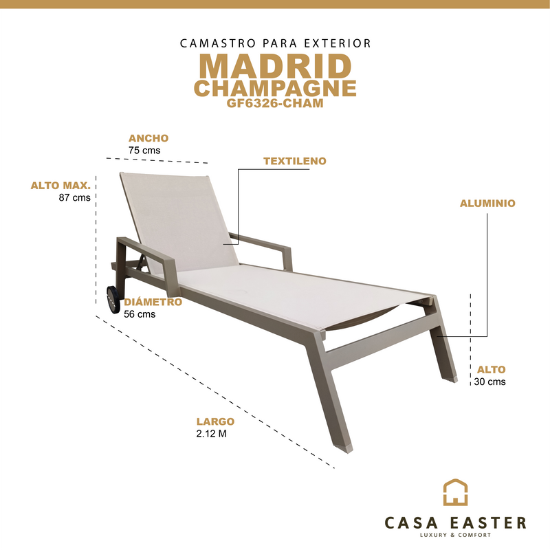 Cargue la imagen en el visor de la galería, Camastro para exterior color Champagne Madrid - GF6326-CHAM
