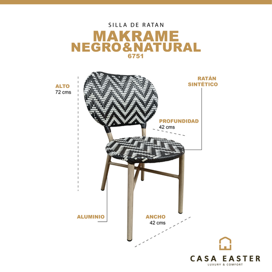 Silla de Rattan para exterior e interior Color Café/Blanco MAKRAME - 6751