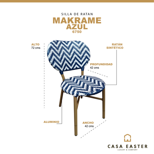 Silla de Rattan para exterior e interior Color Azul/Blanco MAKRAME - 6750