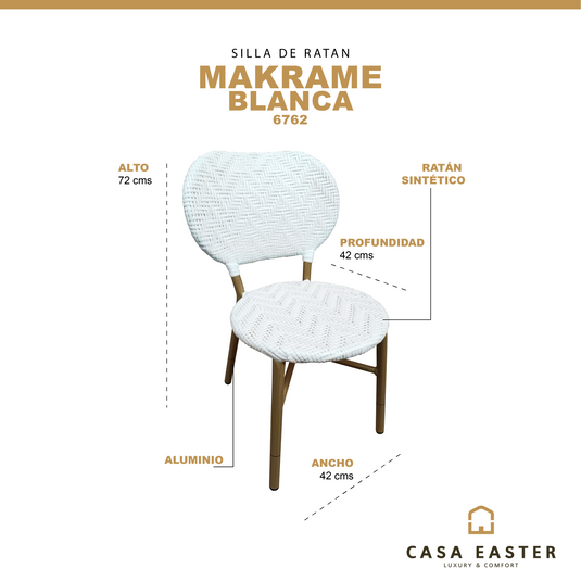 Silla de Rattan para exterior e interior Color Blanco MAKRAME - 6762