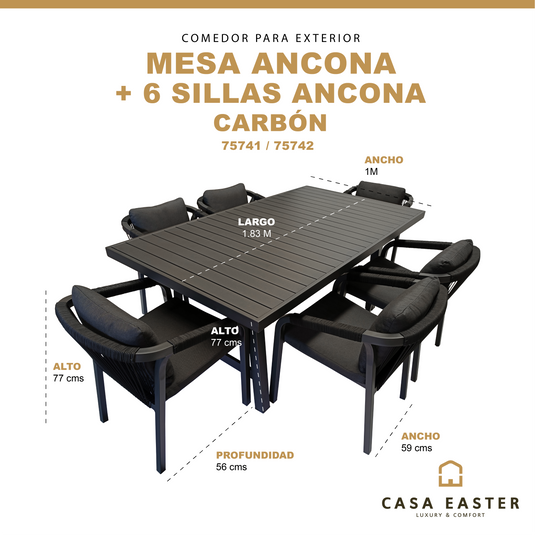Comedor Ancona + 6 sillas Ancona Carbon