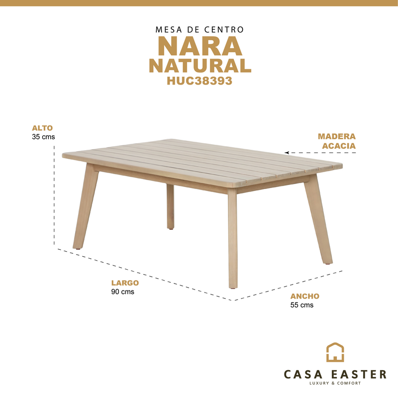 Cargue la imagen en el visor de la galería, Mesa de centro Nara Rectangular 90 de madera color Natural - HUC38393
