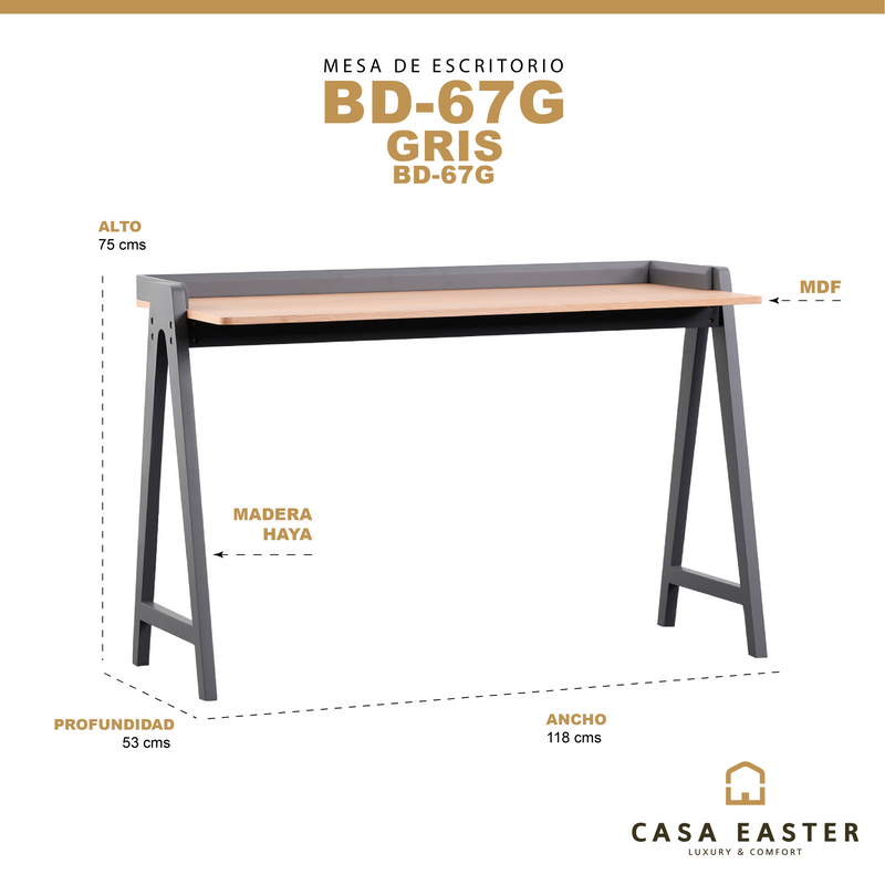 Cargue la imagen en el visor de la galería, Mesa de escritorio BD67G de interior Minimalista color gris - BD67G
