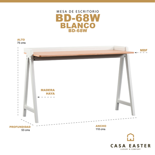 Mesa de escritorio BD68W de interior Minimalista color Blanco - BD68W