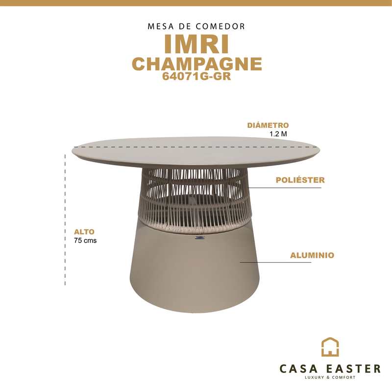 Cargue la imagen en el visor de la galería, Mesa de comedor redonda Imri 1.2 M color Champagne - 64071G-CHPG
