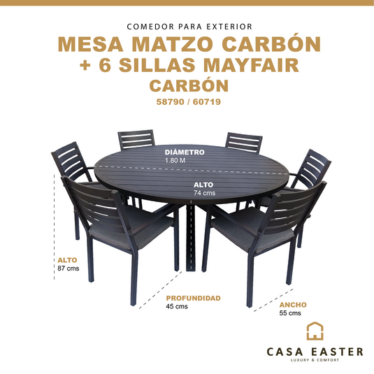 Comedor Matzo + 6 sillas Mayfair Carbon
