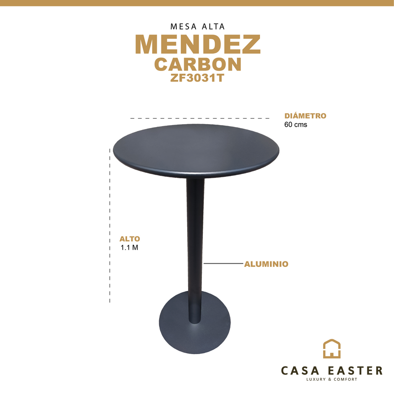 Cargue la imagen en el visor de la galería, Mesa Alta redonda D.60cms de barra Mendez color Carbon - ZF3031T
