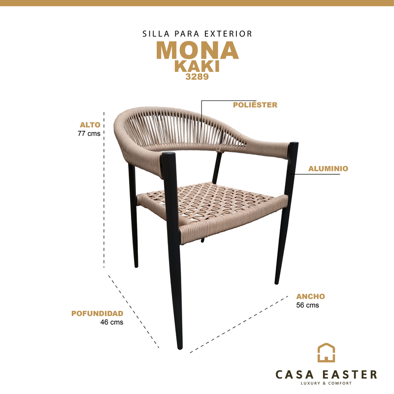 Cargue la imagen en el visor de la galería, Silla  de Lazo para Exterior e Interior Color  kaki MONA 3289 - 3289
