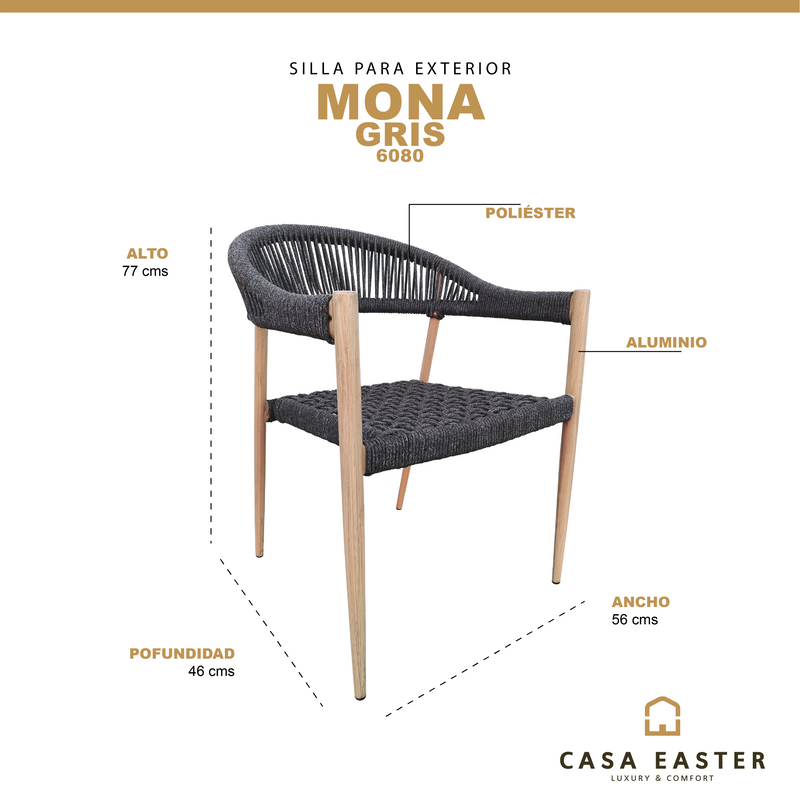 Cargue la imagen en el visor de la galería, Silla  de Lazo para Exterior e Interior Color  Gris MONA 6080-6080
