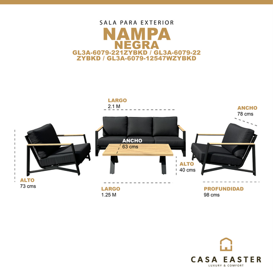 Sala para interior y exterior color negro NAMPA TRIPLE