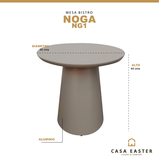 Mesa Bistro NOGA Dia.50 cms para Exterior e Interior de Aluminio Color Champagne -NG1