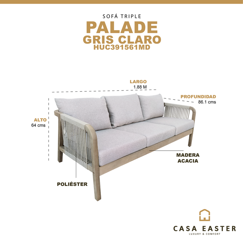 Cargue la imagen en el visor de la galería, Sillon Triple Palade color Gris claro - HUC391561MD
