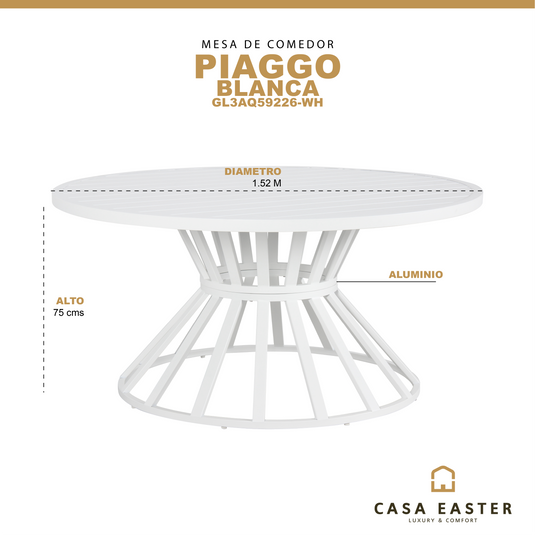 Mesa de Aluminio redonda 1.52 M color Blanco Piaggo - GL3AQ59226-WH