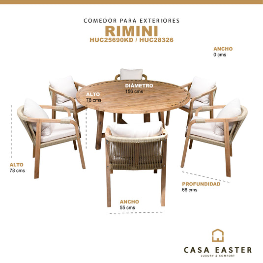 Comedor para Exterior o Jardin estilo redondo 1.56 M  RIMINI+ 6 SILLAS RIMINI-COMERIMI