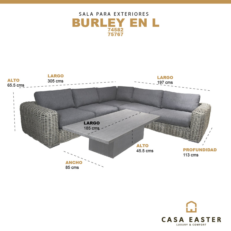 Cargue la imagen en el visor de la galería, Sala Con Mesa Rectangular 1.85 M para Exterior e Interior de Rattan  Color Carbon BURLEY-SRMBCMC
