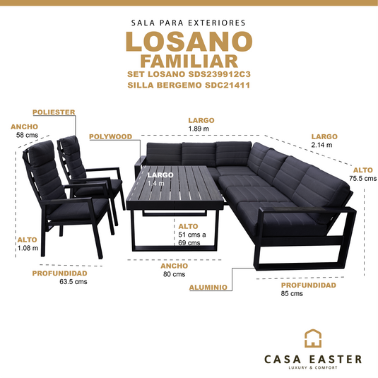 Set Losano Familiar de Aluminio color Carbon