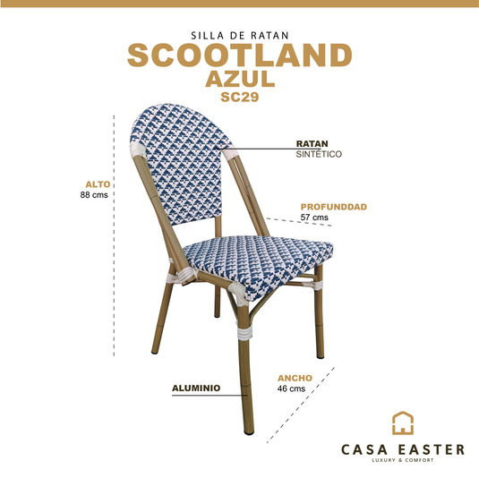 Silla de Rattan para exterior e interior Color Azul SCOOTLAND 29 - SC29