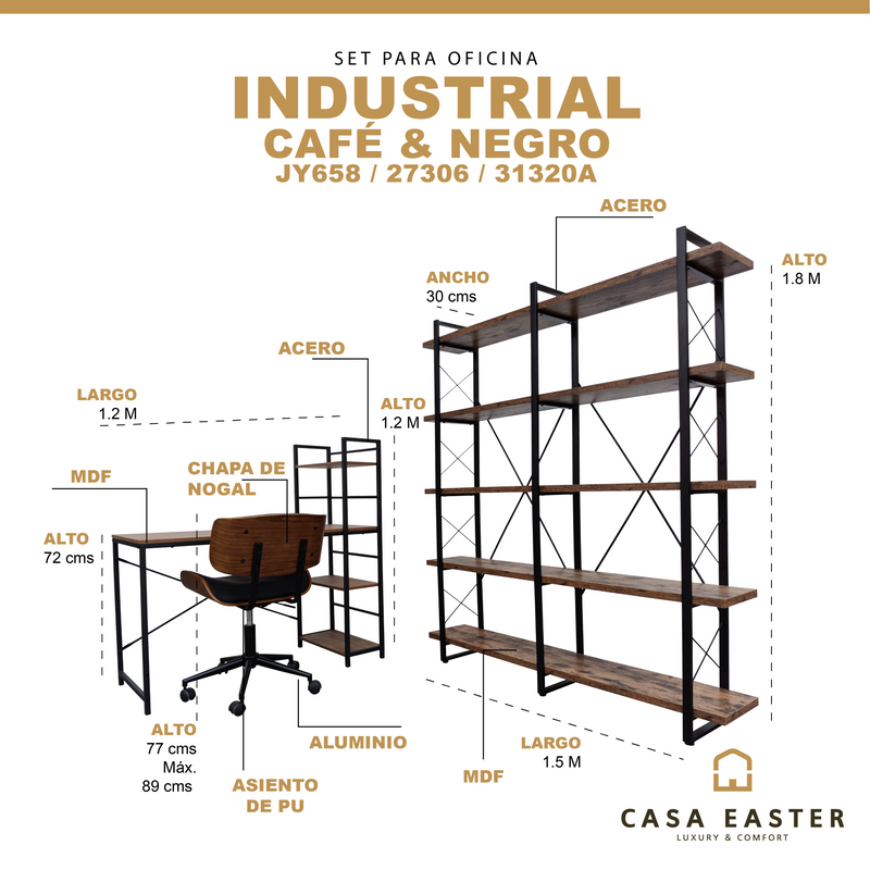 Cargue la imagen en el visor de la galería, Set para Oficina estilo industrial 3 piezas con JY658 color café &amp; negro
