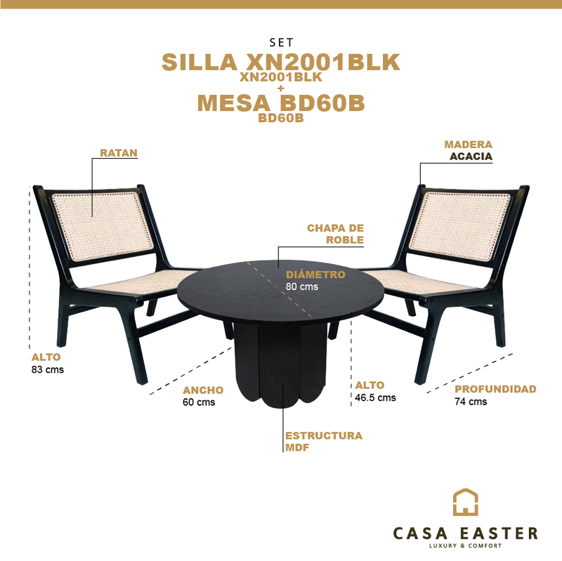 Cargue la imagen en el visor de la galería, Set Bistro para interior y exterior BD60B + Silla XN2001BLK
