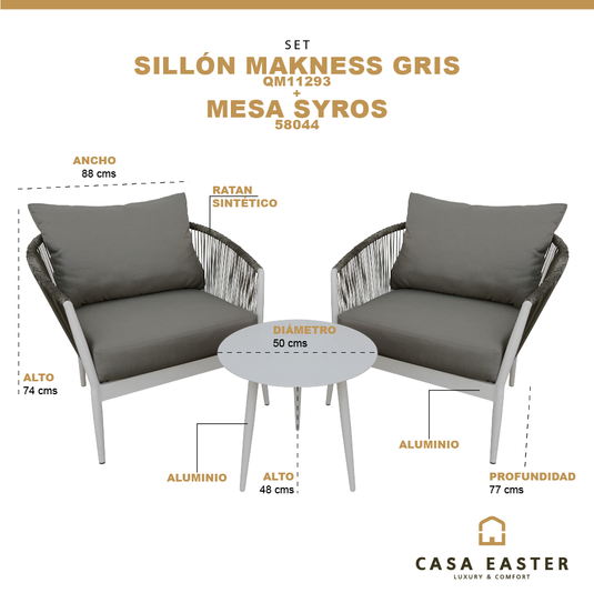 SET MESA BISTRO SYROS + 2 SILLONES MAKNESS