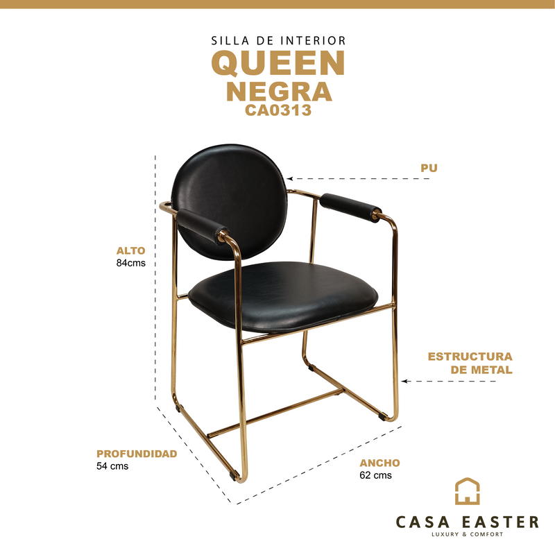 Cargue la imagen en el visor de la galería, Silla de interior Queen color negro - CA0313
