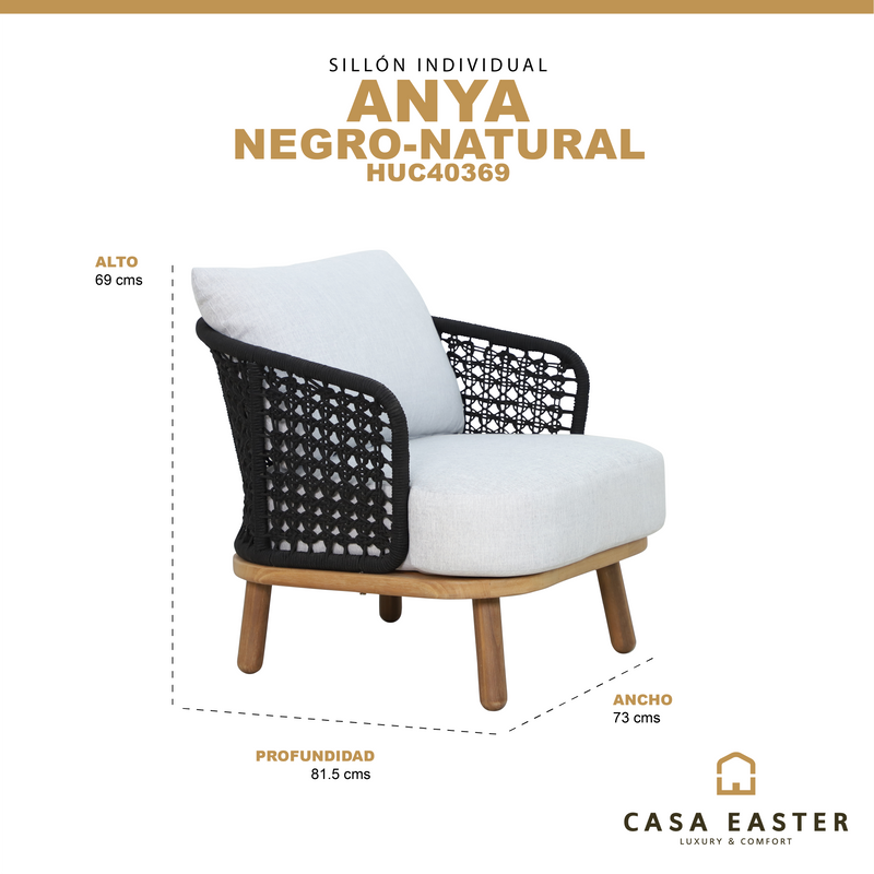 Cargue la imagen en el visor de la galería, Sillón Indidivudal Anya de madera color natural &amp; negro - HUC40369
