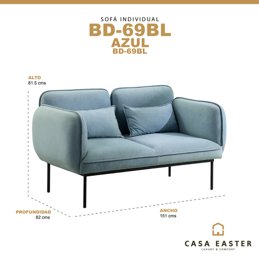 Sofá doble para interior BD69BL minimalista color azul -  BD69BL