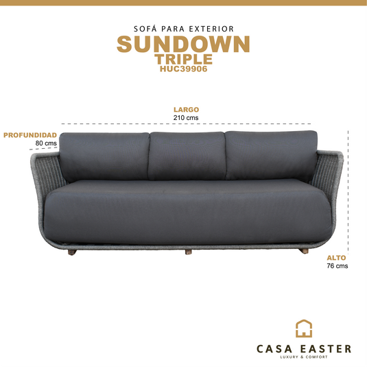 Sofá triple para interior y exterior Sundown color Carbon - HUC39906