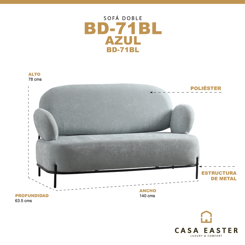 Cargue la imagen en el visor de la galería, Sofá doble minimalista BD71BL de Interior color azul claro - BD71BL
