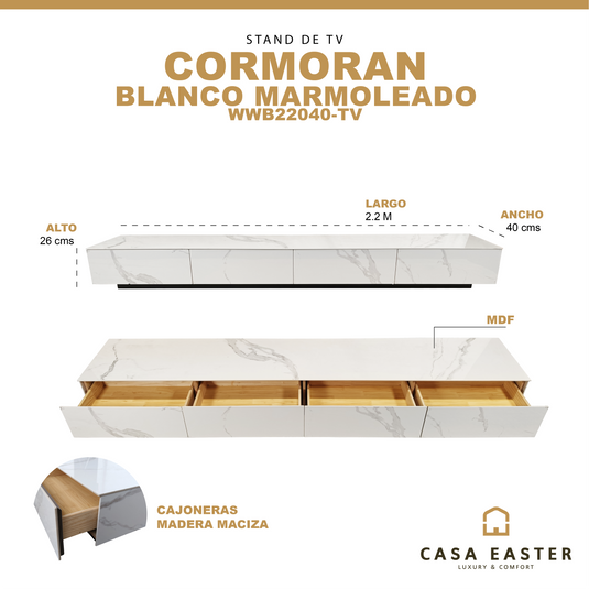 Stand para TV estilo Marmol 2.2 M, Cormoran color blanco - WWB22040-TV