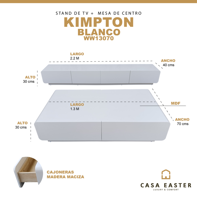 Cargue la imagen en el visor de la galería, Set TV Kimpton 2.2 M / 1.3 M WW13070 color blanco - WW13070
