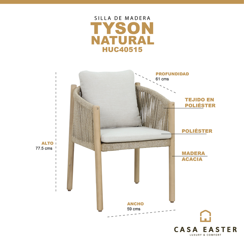 Cargue la imagen en el visor de la galería, Silla de madera Tyson color natural - HUC40515
