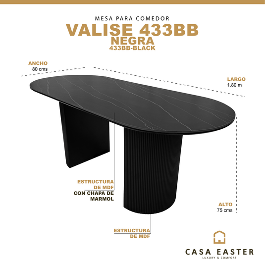 Mesa de Comedor 1.8 M color Negro Valise - 433BB-Black