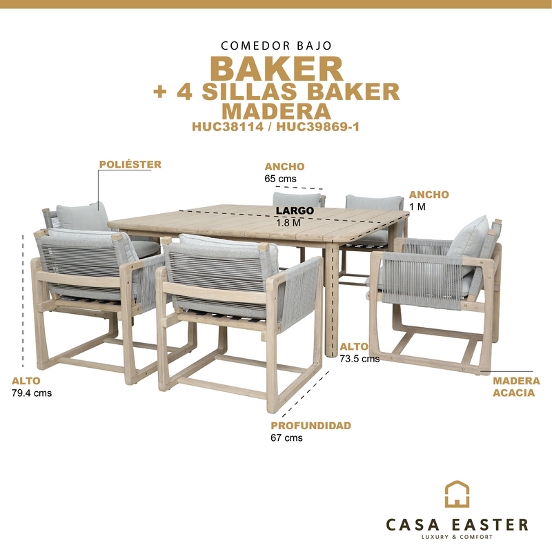 Cargue la imagen en el visor de la galería, Comedor de madera 1.8 con 6 sillas BAKER
