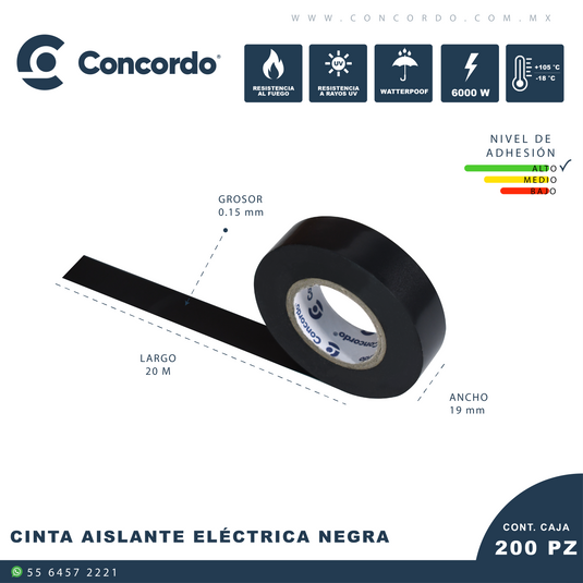 Caja de Cinta Aislante 20m X 19mm Color Negro