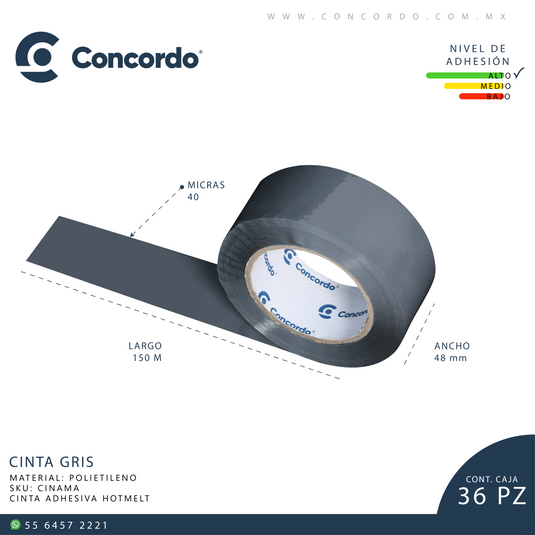 Caja De Cinta 150m x 48mm 36pz Color GRIS -CINGRIS