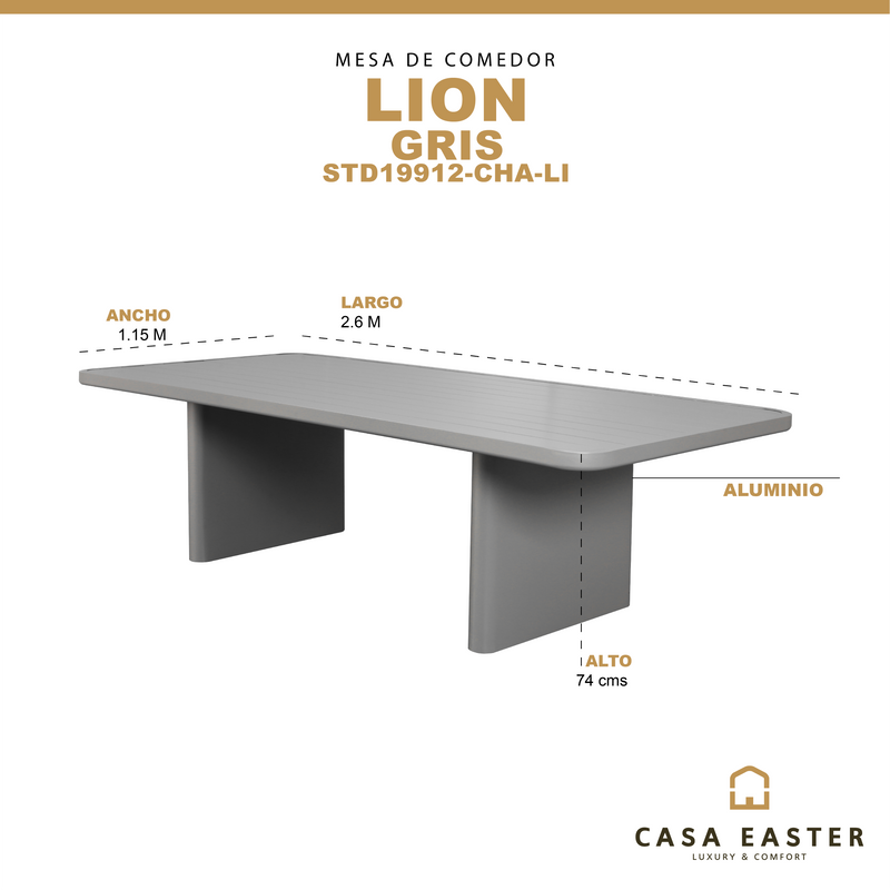 Cargue la imagen en el visor de la galería, Mesa de comedor rectangular Lion 2.6 M color gris - STD19912-CHA-LI
