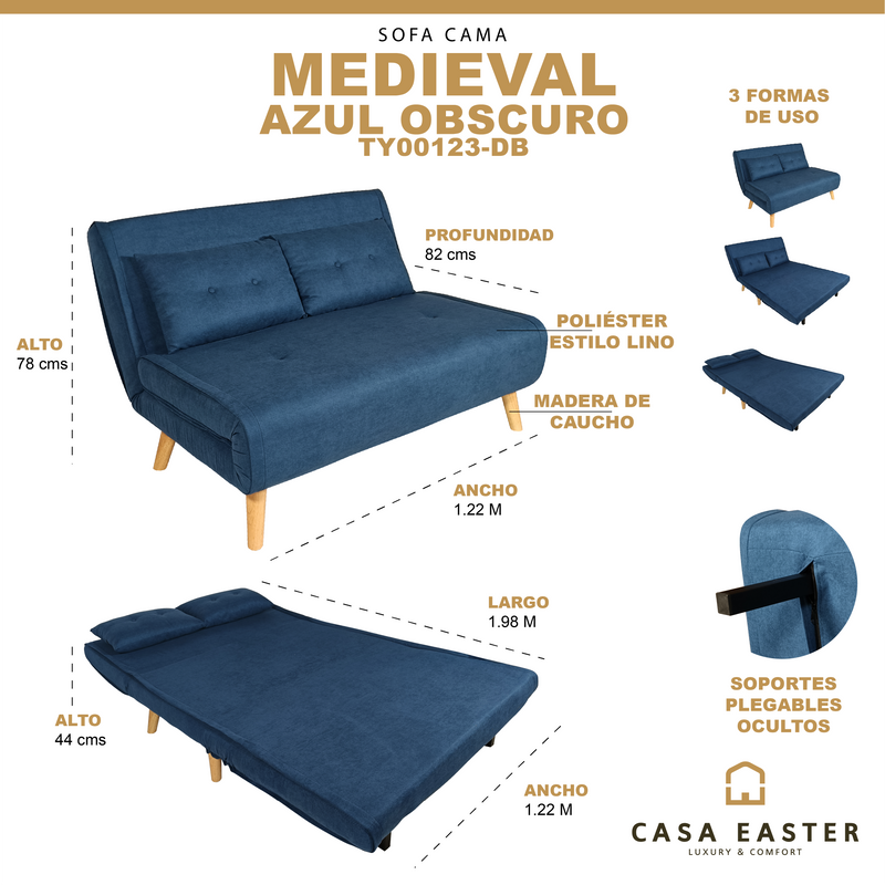 Cargue la imagen en el visor de la galería, Sofa-Cama Medieval color azul obscuro - TY00123-DB
