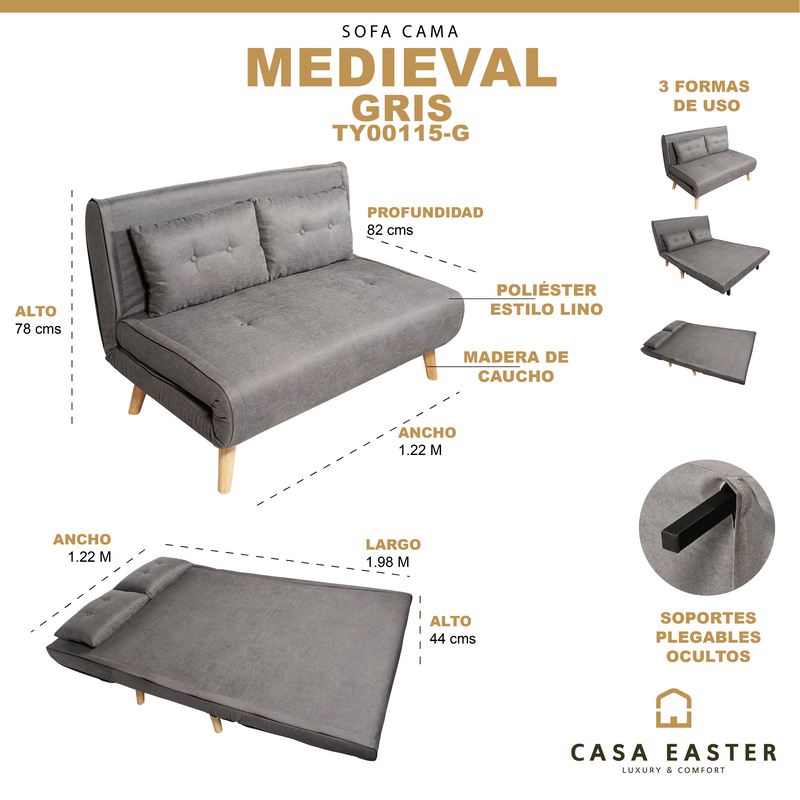 Cargue la imagen en el visor de la galería, Sofá-Cama Medieval color Gris - TY00115-G
