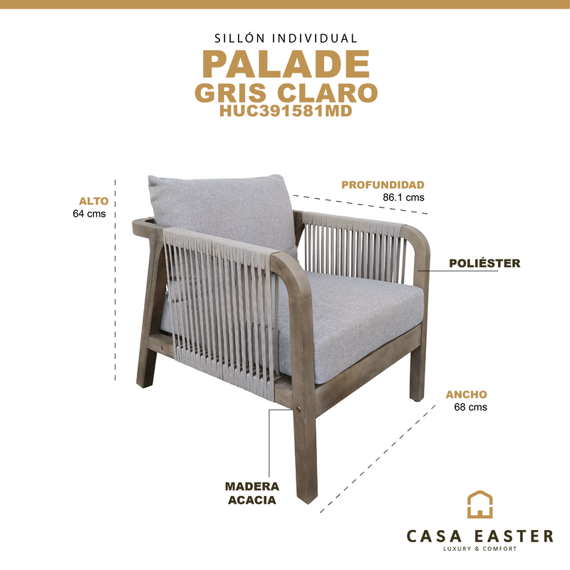 Cargue la imagen en el visor de la galería, Sillon Individual Palade color Gris claro - HUC391581MD
