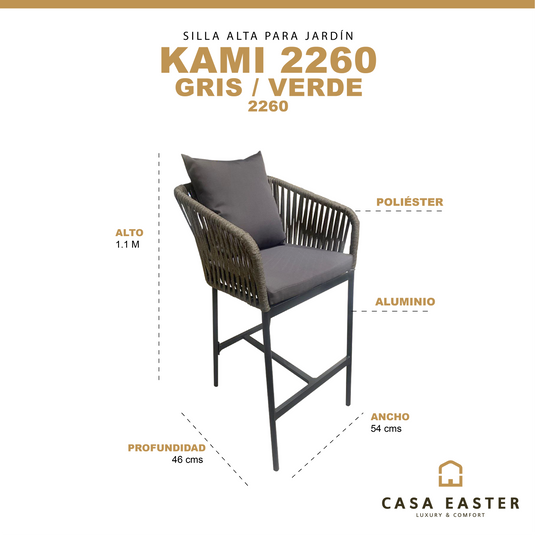 Silla Alta  de Lazo para Exterior e Interior Color  Verde c/ Gris KAMI- 2260