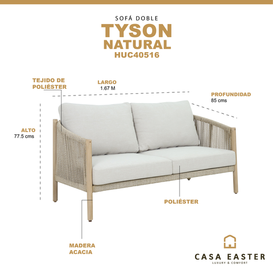 Sofa doble de madera Tyson color natural - HUC40516