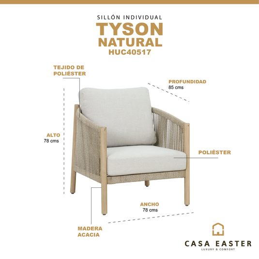 Sillón individual Tyson  color natural - HUC40517