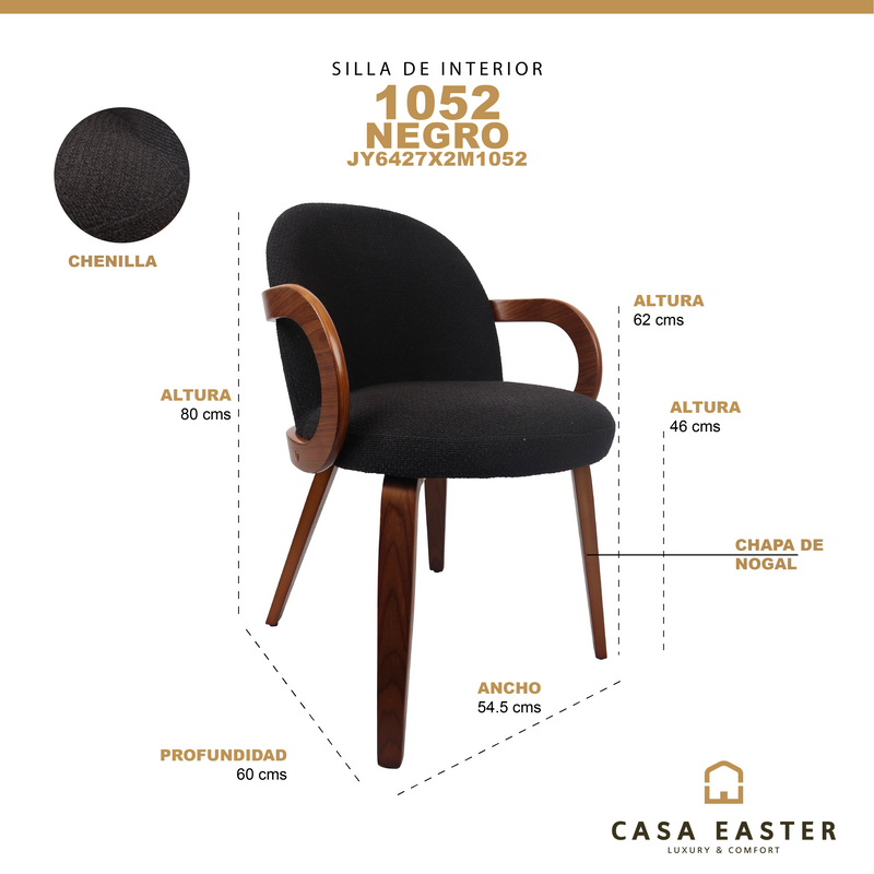 Cargue la imagen en el visor de la galería, Silla de Interior 1052 color negro - JY6427X2M1052
